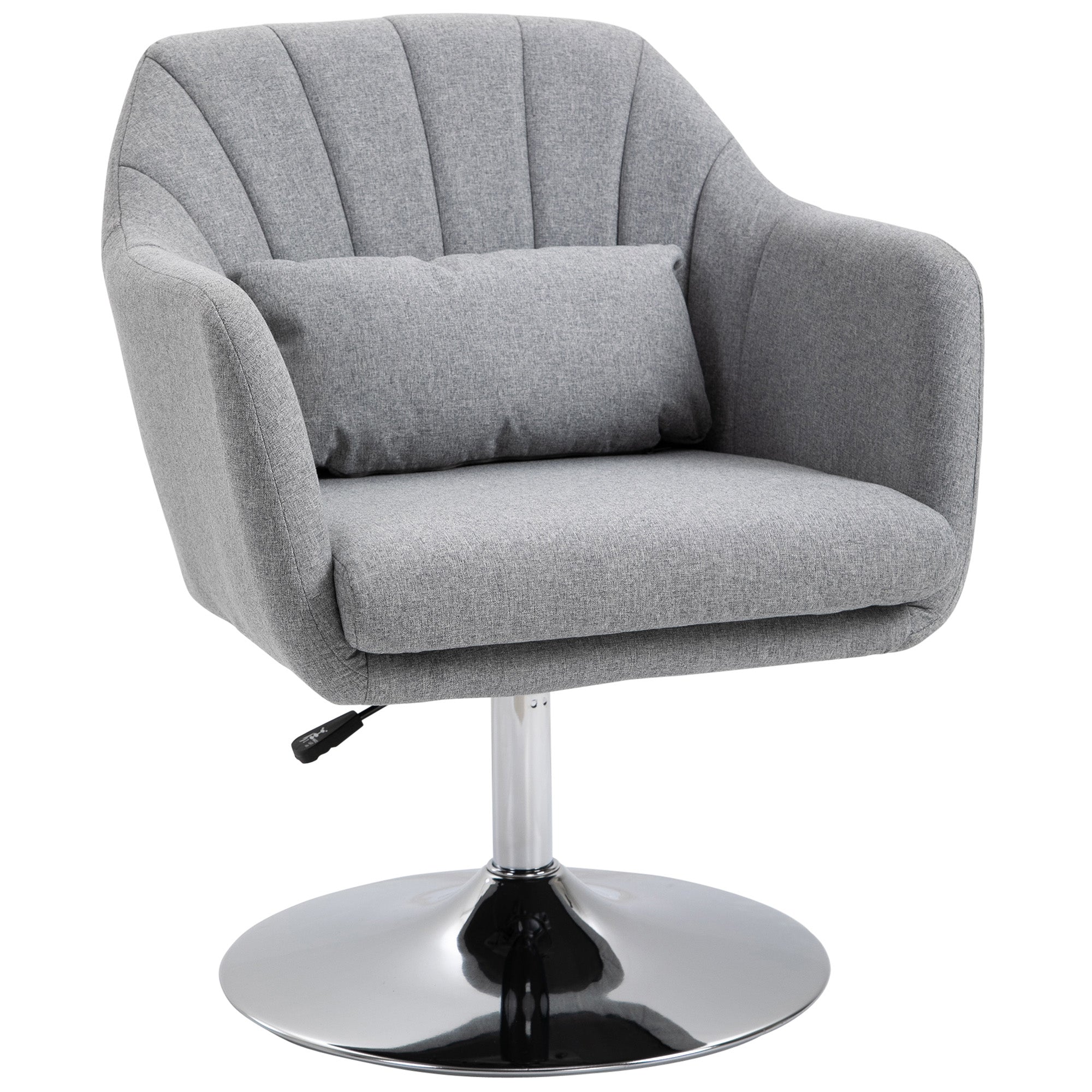 Swivel Linen Fabric Accent Chair for Living Room Contemporary Vanity Armchair with Adjustable Height Thick Cushion Lumbar Support Armrest for Bedroom Office Light Grey