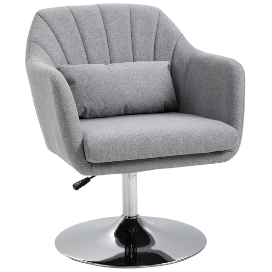 Swivel Linen Fabric Accent Chair for Living Room Contemporary Vanity Armchair with Adjustable Height Thick Cushion Lumbar Support Armrest for Bedroom Office Light Grey