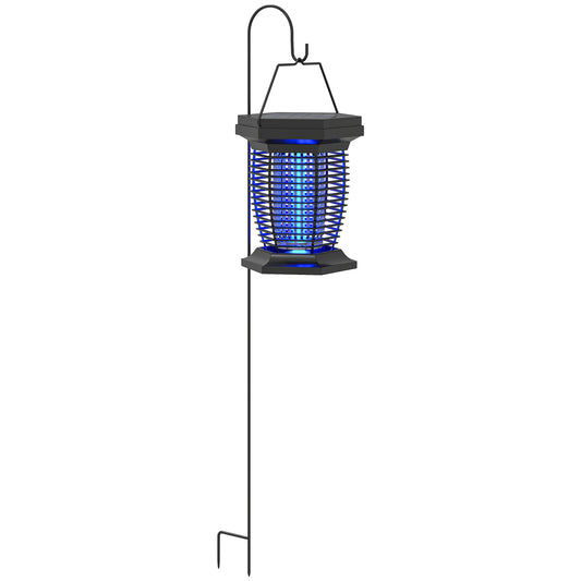 2-in-1 Electric Fly Zapper with UVA Light, Hanging Garden Lantern, Solar and USB-DC Rechargeable Insect Mosquito Bug Zapper, Fly Killer for Indoor and Outdoor Use, Black