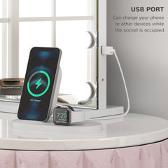 Hollywood Vanity Mirror with Lights, Large 80x62 cm Lighted Makeup Mirror with 3 Colour, 18 LED Bulbs, 10X Magnifying, USB Charging Port, Touch Screen, Tabletop or Wall Mounted Design, White