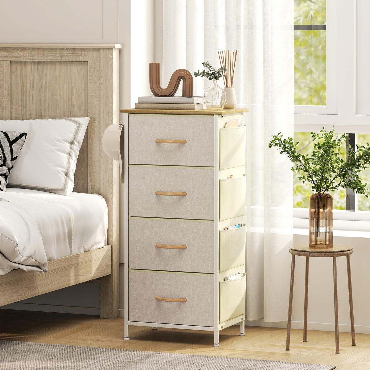 Chest of Four Fabric Drawers - Beige
