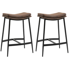 Breakfast Bar Stools Set of 2, Microfibre Upholstered Barstools, Industrial Bar Chairs with Curved Seat and Steel Frame for Dining Room, Kitchen, Brown