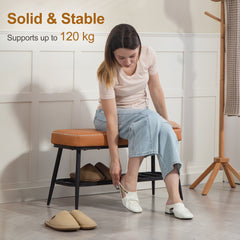 Fynco - PU Leather Shoe Storage Bench - Brown