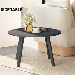70cm Round Coffee Table, Outdoor Garden Table with Non-Slip Foot Pads and Metal Frame for Garden, Terrace, Balcony, Living Room, Black