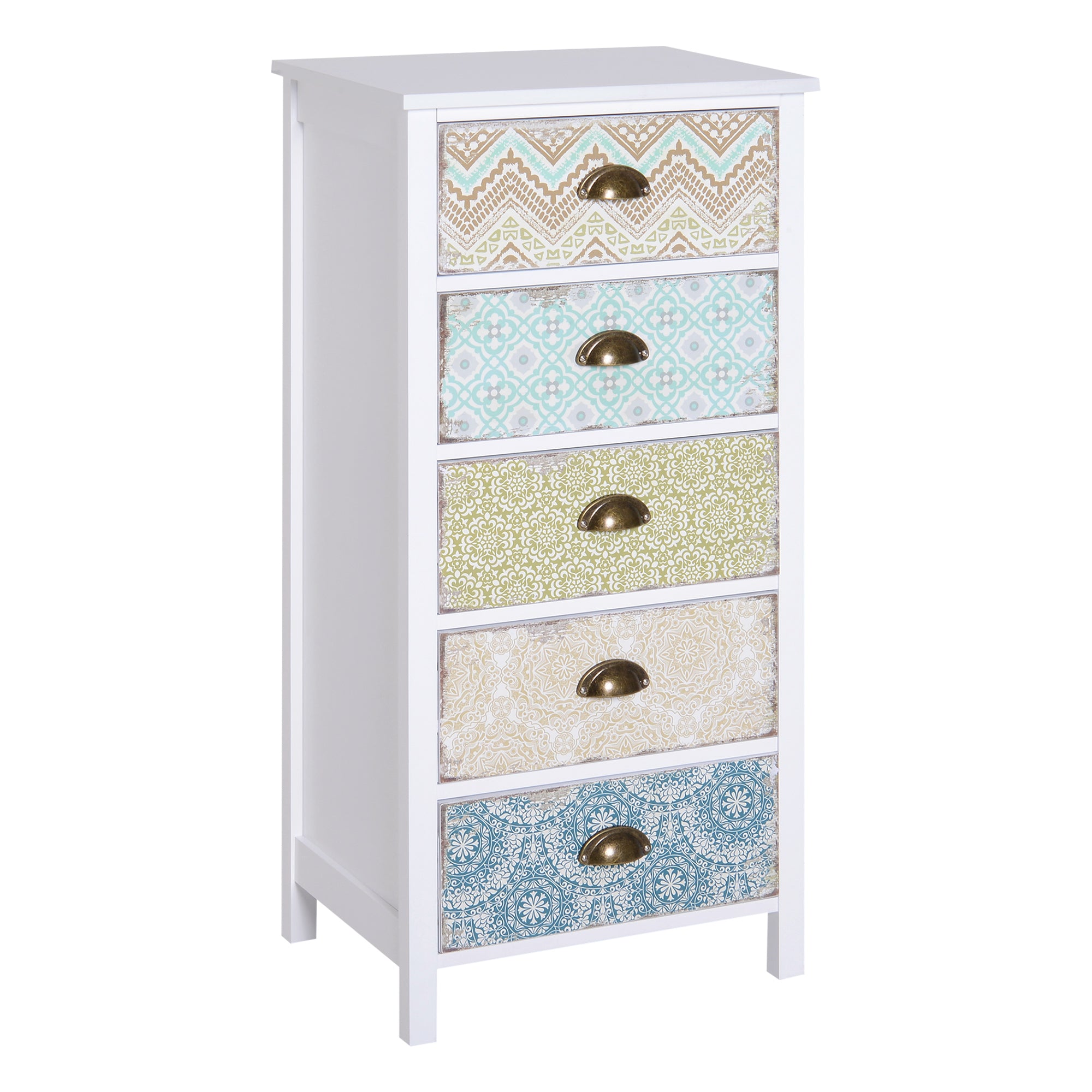 Chest of 5 Drawers Bedside Cabinet Side Storage Chest Entryway Living Room Bedroom Furniture Organizer Unit