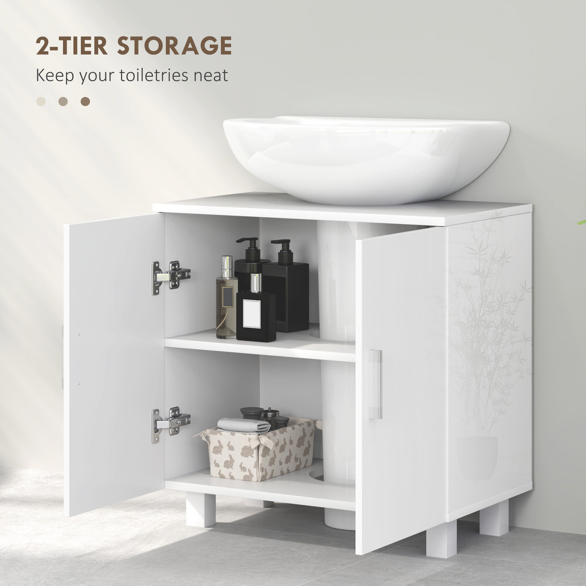 Fynco - Bathroom Under Sink Cabinet for Basin without or with Pedestal - High Gloss White
