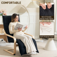 Curved Wooden Accent Chair, with Adjustable Footrest - Black