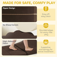 AIYAPLAY 7 Piece Kids Soft Play Set with Detachable Cover, Baby Indoor Climb and Crawl Foam Toy for Toddlers, Preschoolers, Brown