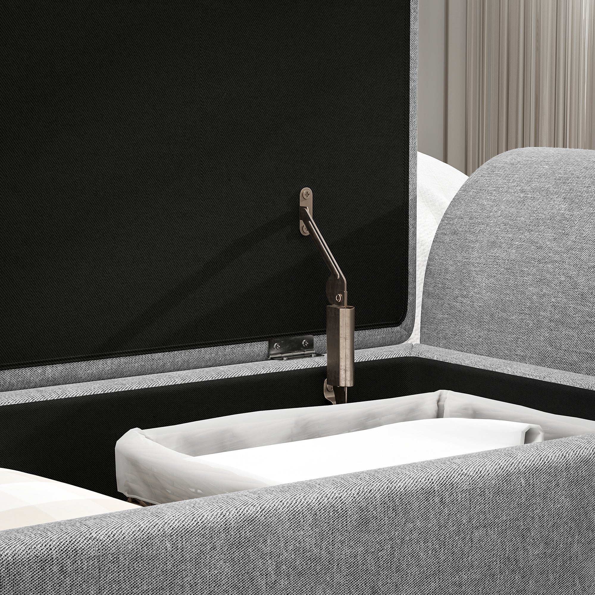 Storage Ottoman with Armrest, Upholstered Linen Storage Bench, Window Seat with Rubberwood Legs, Footstool for Bedroom Living Room, Hallway, Dark Grey