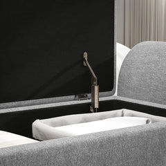 Storage Ottoman with Armrest, Upholstered Linen Storage Bench, Window Seat with Rubberwood Legs, Footstool for Bedroom Living Room, Hallway, Dark Grey