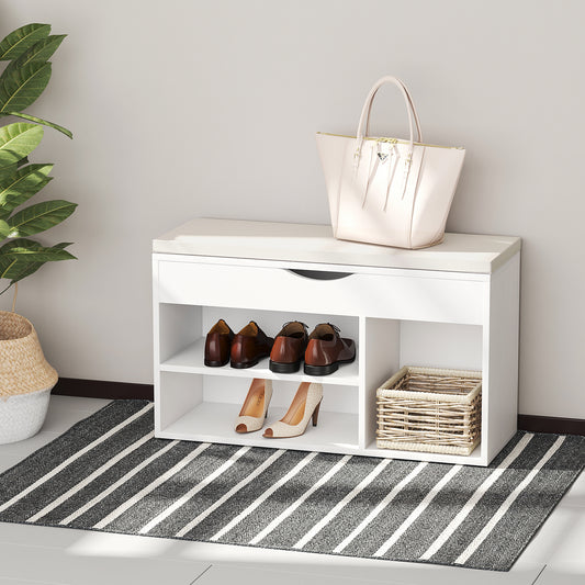 Fynco - Wooden Shoes Cabinet Bench Hidden Storage Padded Seat Organiser Footwear Rack Hallway White 80 x 30 x 47 cm
