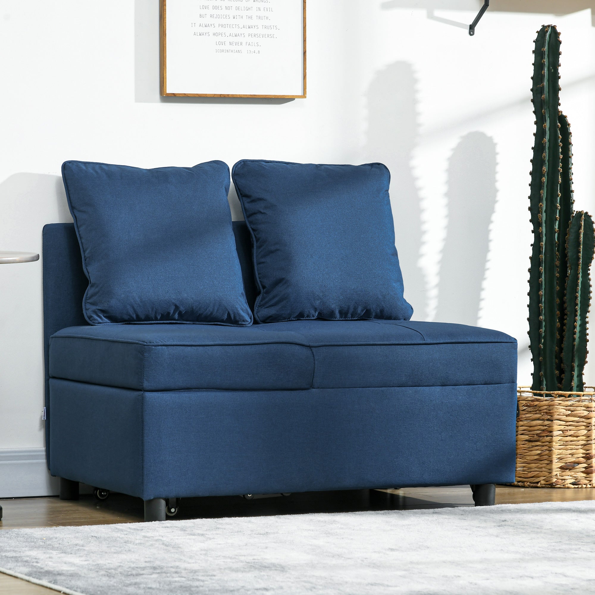 Convertible Single Sofa Bed with Thick Padded Seat, 3-in-1 Multi-Functional Sleeper Chair Bed with Magazine Pocket, for Living Room, Blue