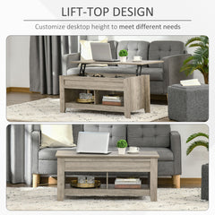 Lift Top Coffee Table w/ Hidden Storage Compartment Open Shelves Lift Tabletop Pop Up Centre Table for Living Room Oak Effect