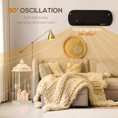 Fynco - 2000W Ceramic Electric Heater with Fan, Adjustable Thermostat, Wall Mounted - Black