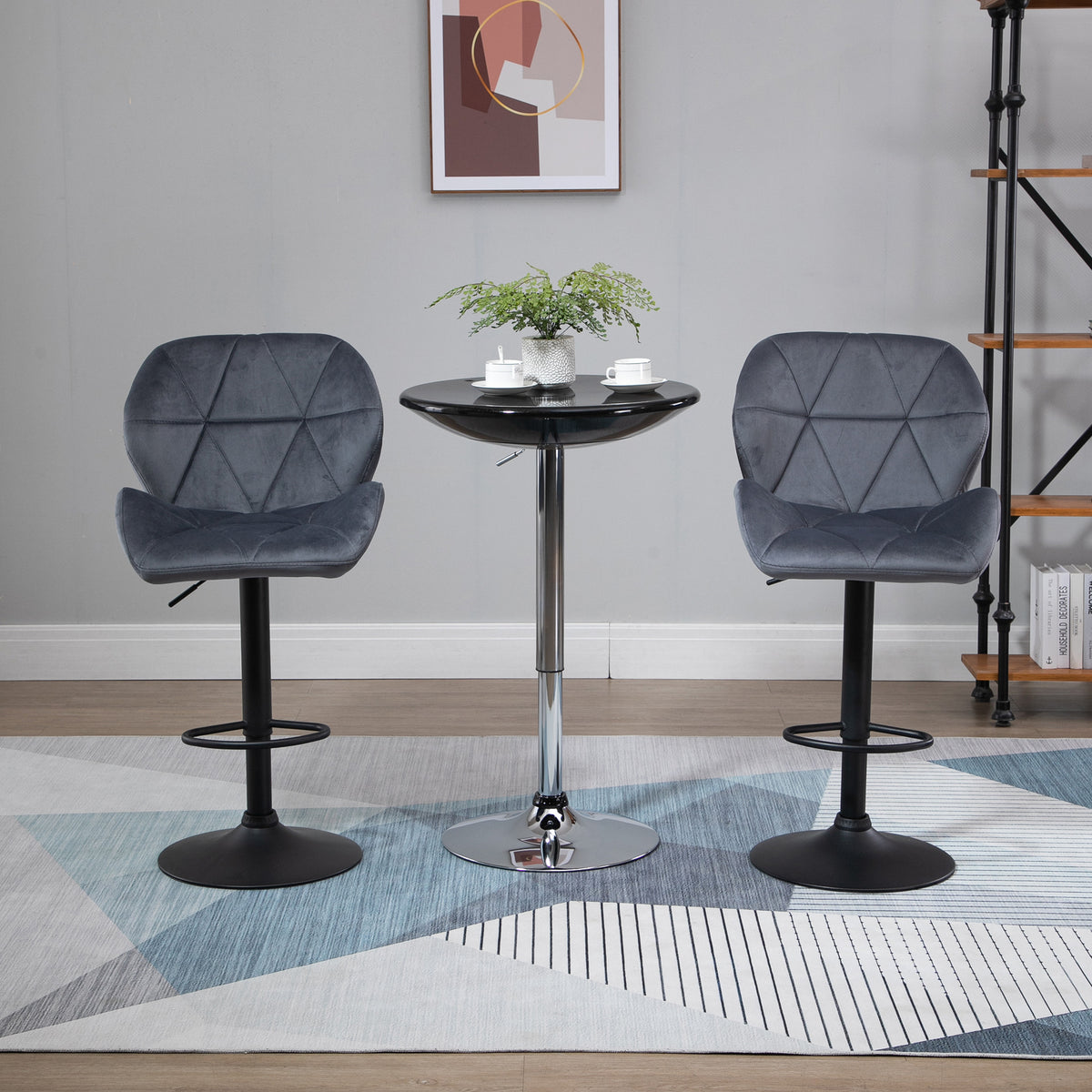 Adjustable Bar Stools Set of 2, Armless Upholstered Swivel Counter Chairs, Barstools with Back, Footrest, Dark Grey