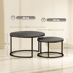 Set of Two Marble-Effect Stacking Tables - Black