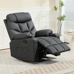 Manual Reclining Chair, Recliner Armchair with Swivel, Faux Leather, Footrest, Cup Holders, 86x93x102cm, Black