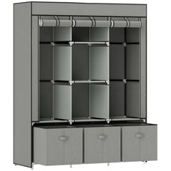 Fabric Wardrobe for Bedroom, Portable Wardrobe with 5 Shelves, 2 Hanging Rails and 3 Fabric Drawers, Foldable Closet, 125 x 43 x 162.5cm, Light Grey