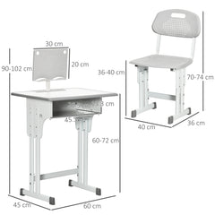 Kids Adjustable Desk and Chair Set, Book Stand, Pen Slot - Grey