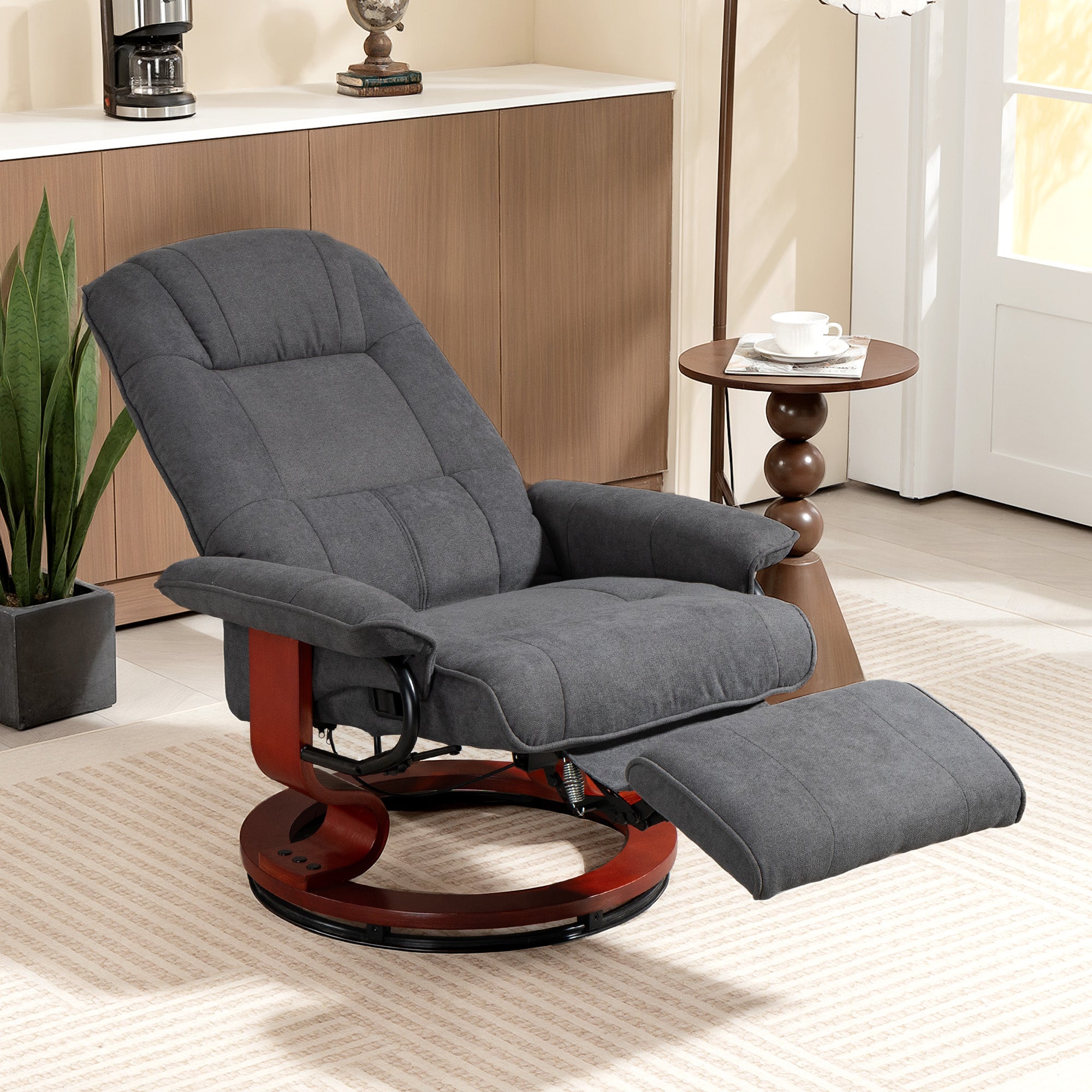 Fynco - Reclining Swivel Chair, with Footrest - Grey