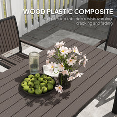 6 Seater Garden Dining Set with Stackable Chairs, Aluminium Frame, Rectangular Plastic Top, Garden Furniture Set, Outdoor Dining Table and Chairs for Patio, Balcony, Poolside, Brown