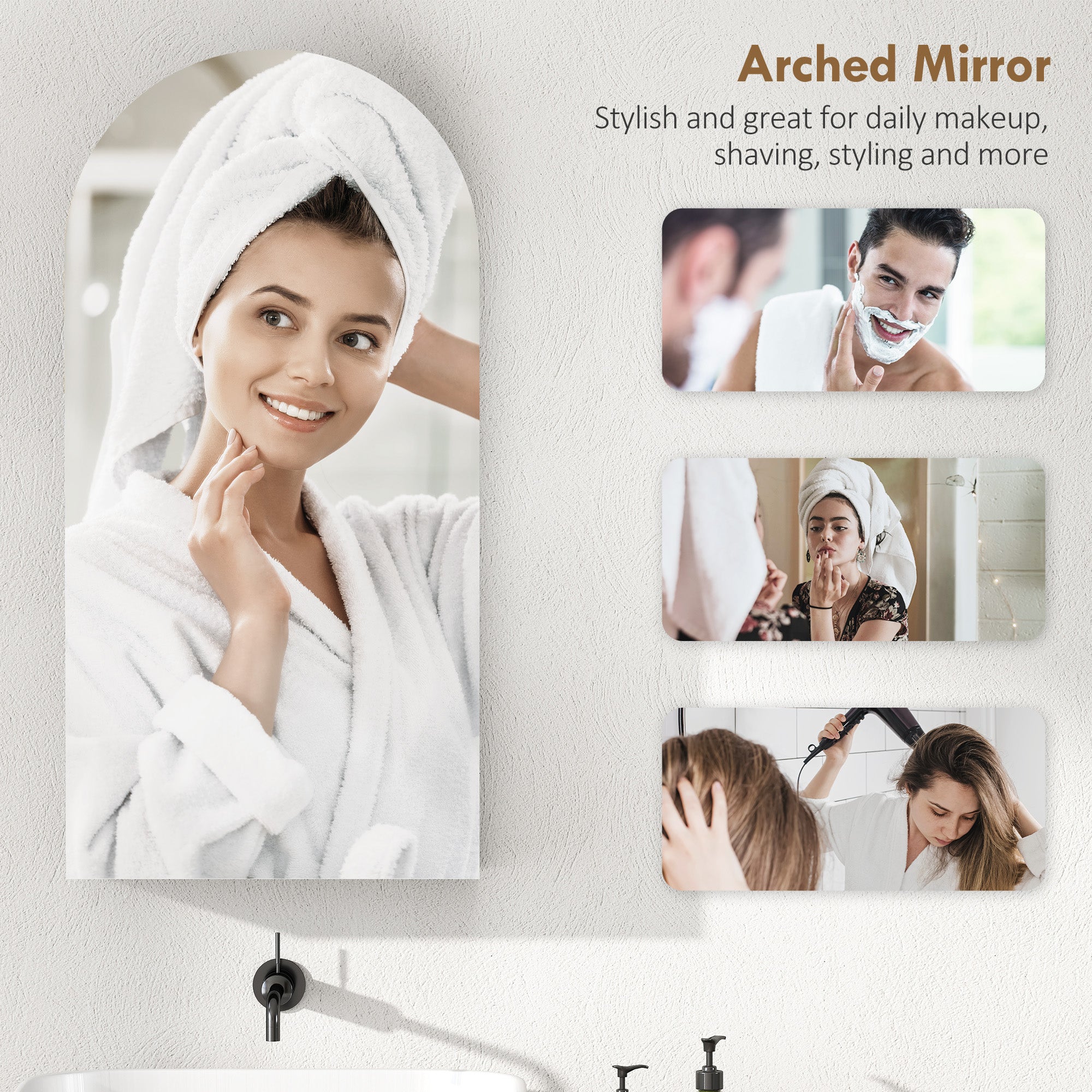 Fynco - Arched Bathroom Mirror Cabinet with Adjustable Glass Shelves - White