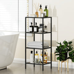 Fynco - 4-Tier Shelving Unit, Glass Shelf, Vertical Storage Shelf for Living Room, Home Office, Bedroom, Bathroom, Black