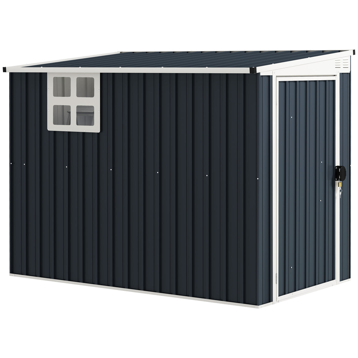 Fynco - 7.6 x 4ft Garden Metal Shed, Outdoor Storage Shed with Window, 2 Vents and Lockable Door for Garden, Patio, Dark Grey
