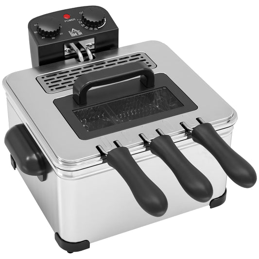 5 Litre Deep Fat Fryer with Adjustable Temperature & Timer, 2000W Stainless Steel Deep Fryer with Removable Oil Basket and Viewing Window, for Chips Fried Chicken