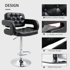 PU Leather Upholstered Swivel Bar Stool, Height Adjustable with Back, Armrest, Footrest, Black