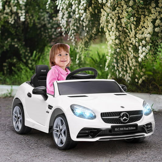 Benz SLC 300 Licensed 12V Kids Electric Ride On, with Music, Remote Control, LED Headlights, Horn, White