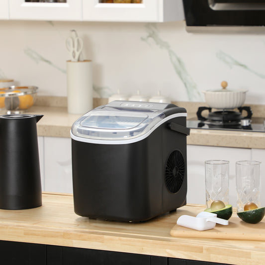 Fynco - Ice Maker Machine Counter Top, 12Kg in 24 Hrs, 9 Cubes Ready in 6-12Mins, Portable Ice Cube Maker with Ice Scoop and Basket, Black