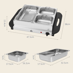 4.5L Stainless Steel Electric Buffet Server, with 3x Trays and Lids, Set of 2