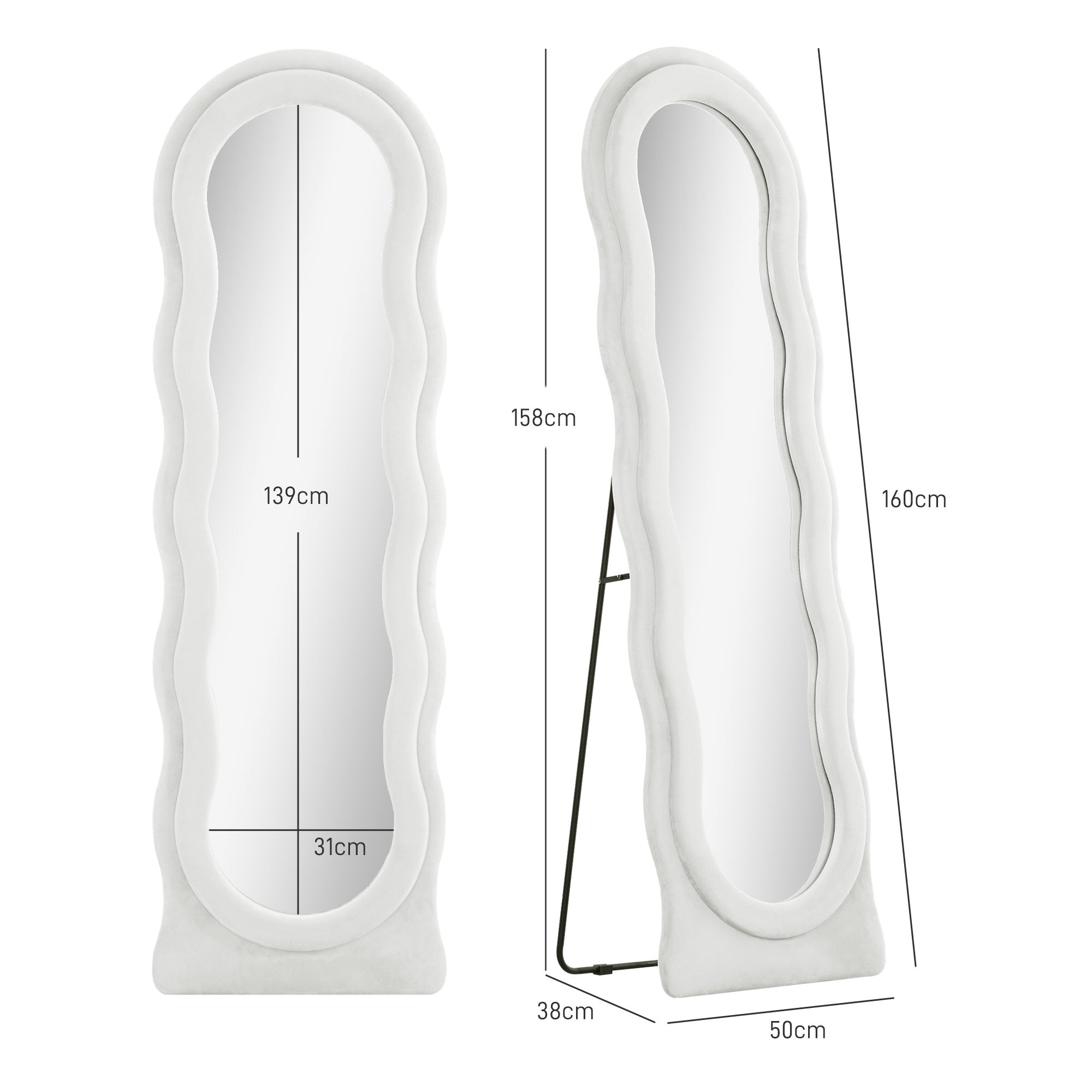 Wavy Velvet-Feel Full Length Mirror - White