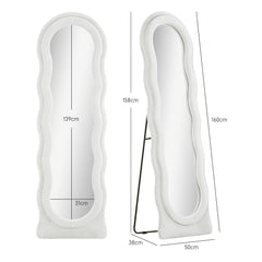 Wavy Velvet-Feel Full Length Mirror - White