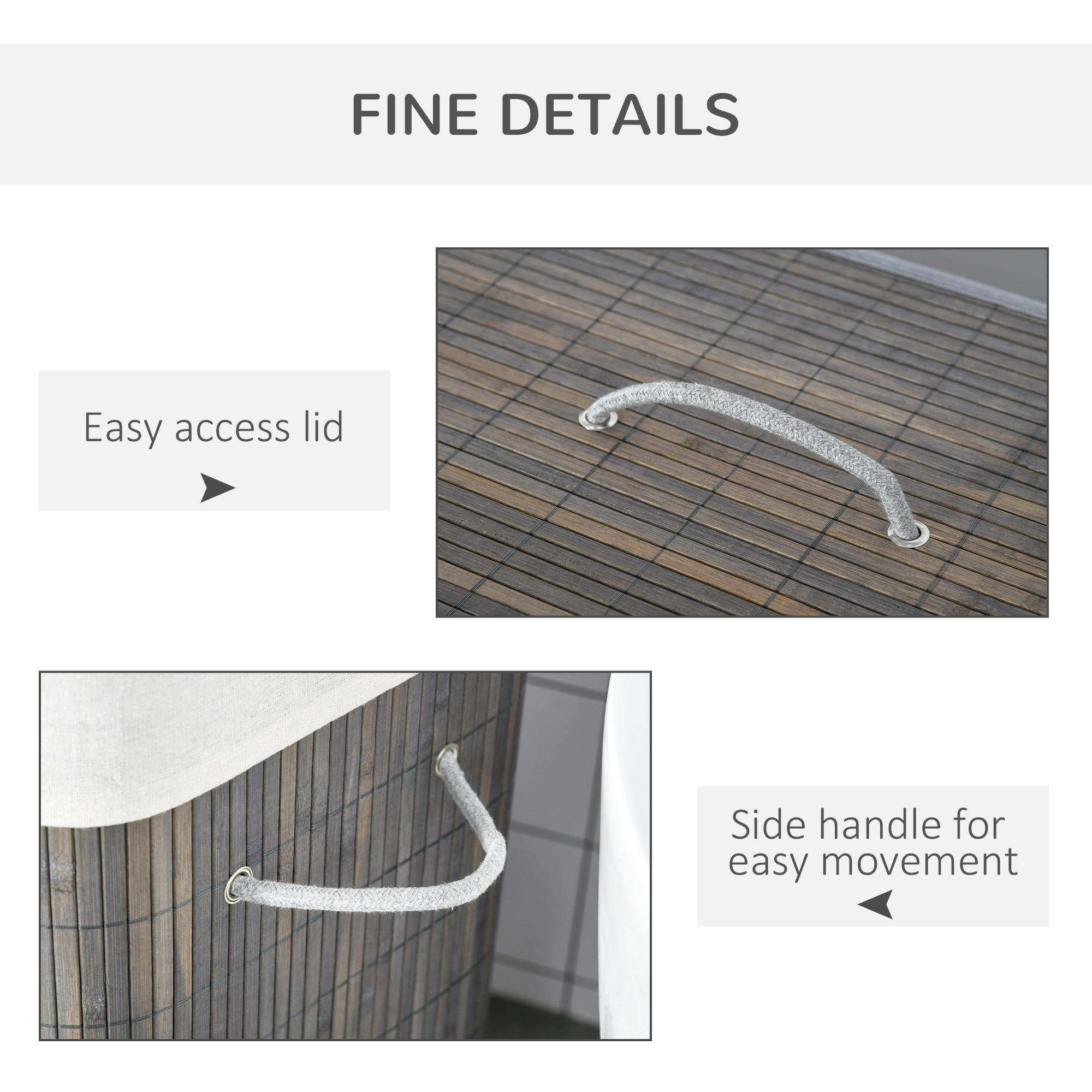 100L Laundry Basket with Lid String Handles, 2 Section Collapsible Hamper Removable Lining Foldable Water-Resistant Dirty Clothes Storage, Grey