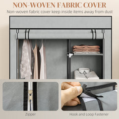 Fabric Wardrobe, Portable Wardrobe with 6 Shelves, 1 Hanging Rail, Foldable Closets, 103 x 43 x 162.5 cm, Light Grey