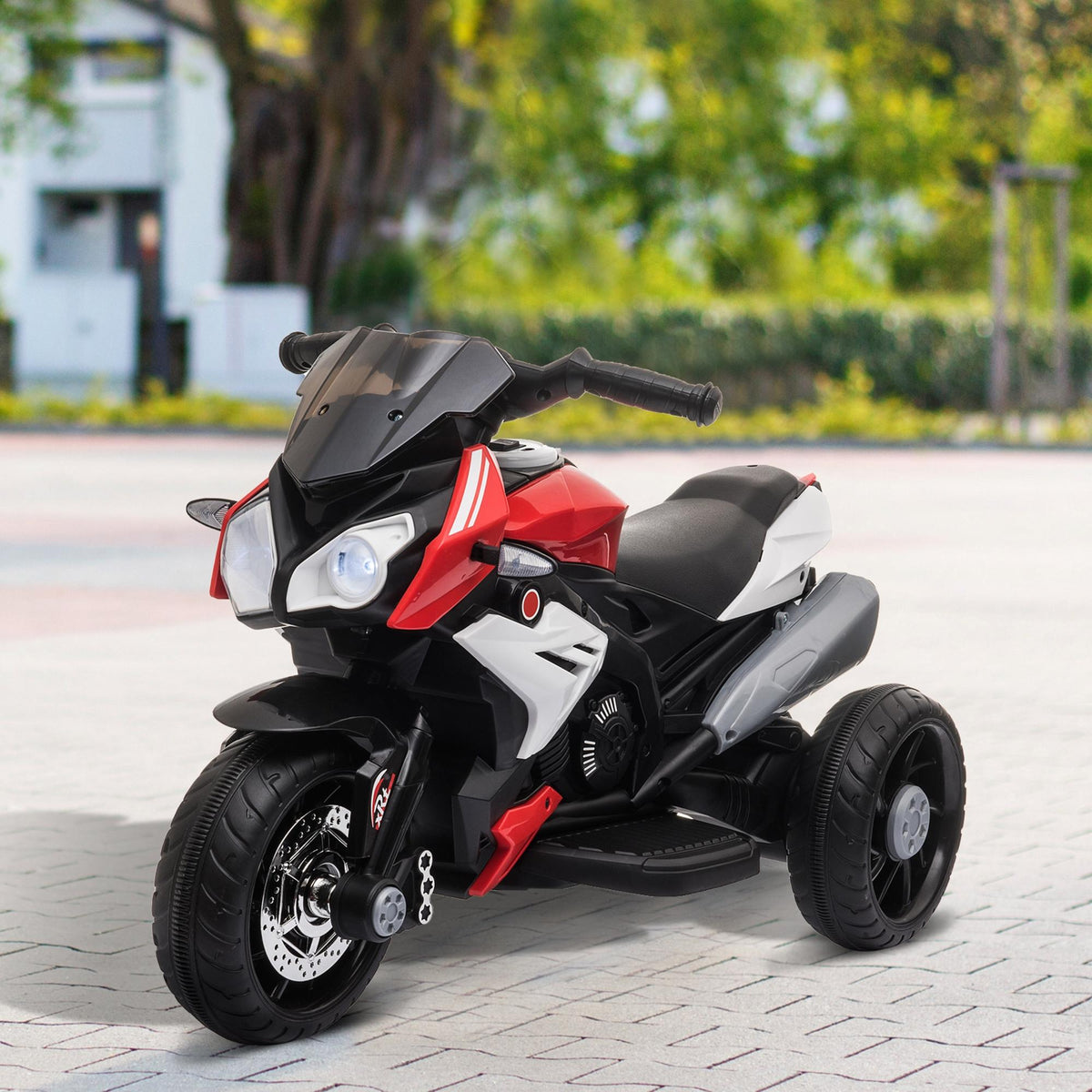 Kids Electric Motorcycle Ride-On Toy, with Three Wheels, Music, Horn, Lights, Red