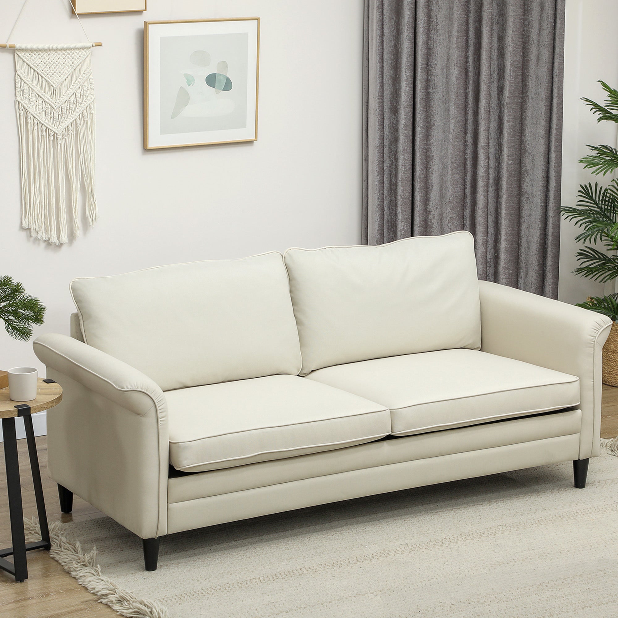3 Seater Sofa, Modern Fabric Sofa Couch with Spring Cushion, Rubber Wood Legs, 191cm Upholstered Settee for Living Room, Bedroom, Home Office, Guest Room, Cream White