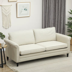 3 Seater Sofa, Modern Fabric Sofa Couch with Spring Cushion, Rubber Wood Legs, 191cm Upholstered Settee for Living Room, Bedroom, Home Office, Guest Room, Cream White