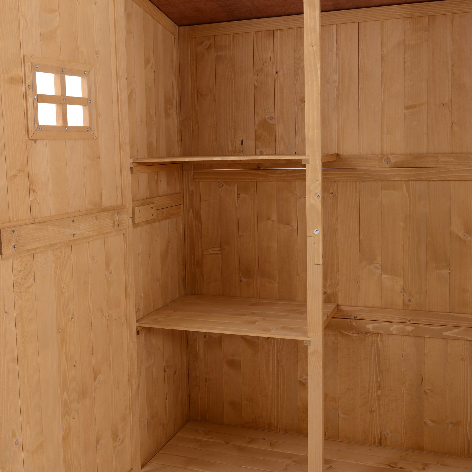 Fynco - Wooden Garden Shed with Two Windows, Tool Storage Cabinet, Outdoor Double Door Organizer 127.5L x 50W x 164H cm, Natural