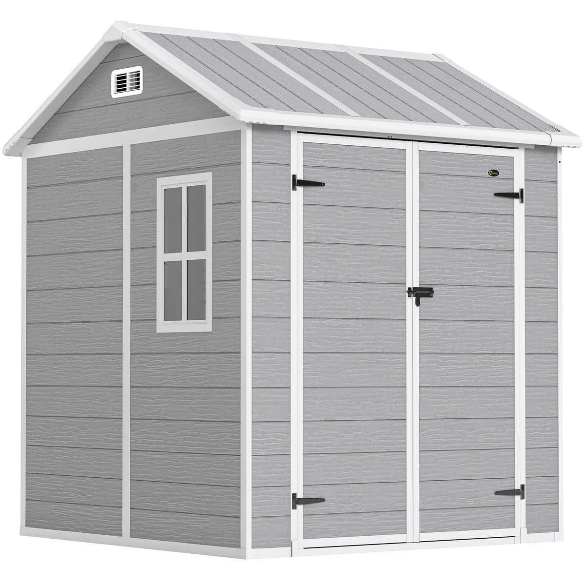 Fynco - 6 x 6ft Garden Shed with Floor, Window, Lockable Doors and Vents, Wood Effect Resin Tool Shed for Outdoor Patio, Grey