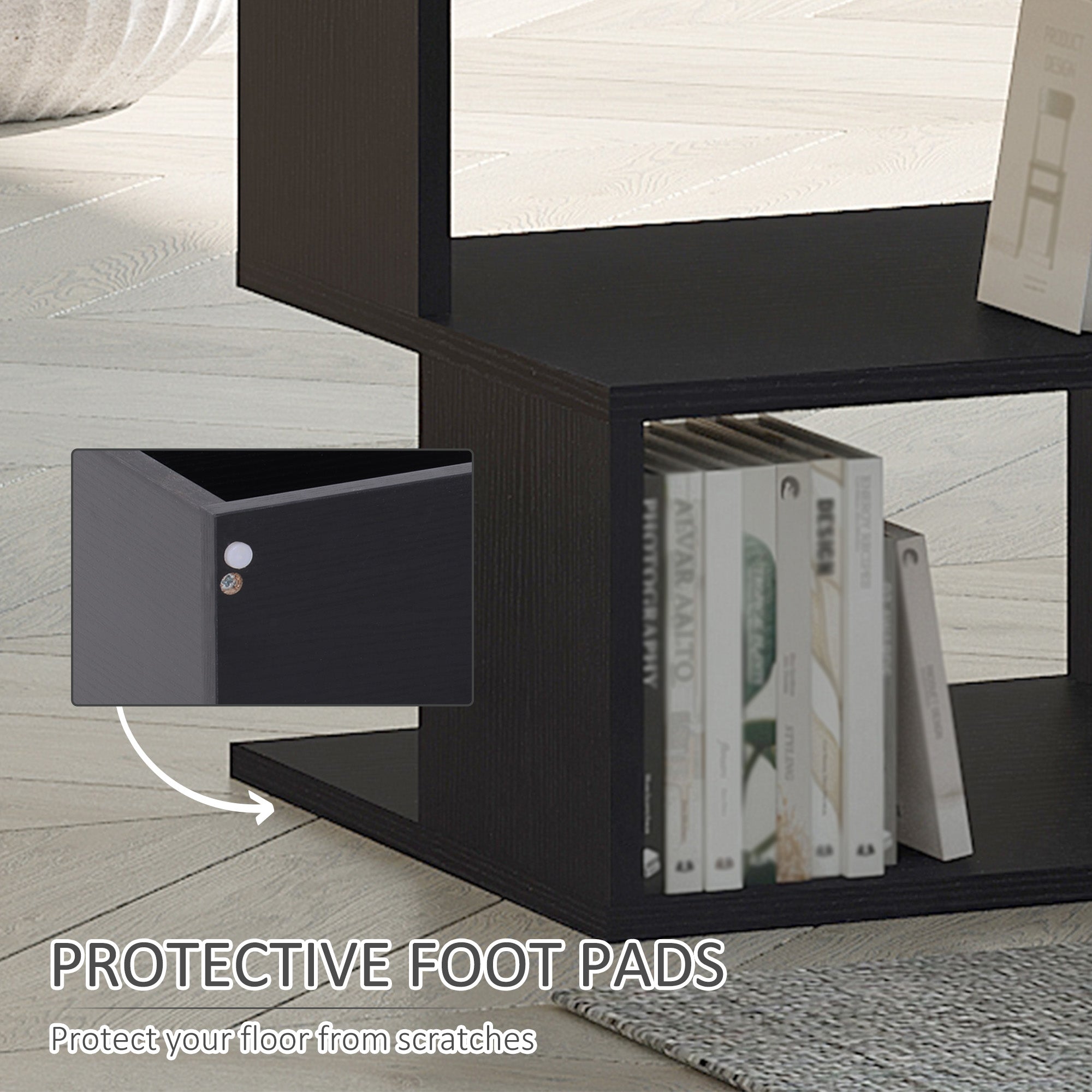 Set of 2 Side Table Square Coffee Table, Modern End Table with 2 Tier Storage Shelves for Living Room, Bedroom, Black