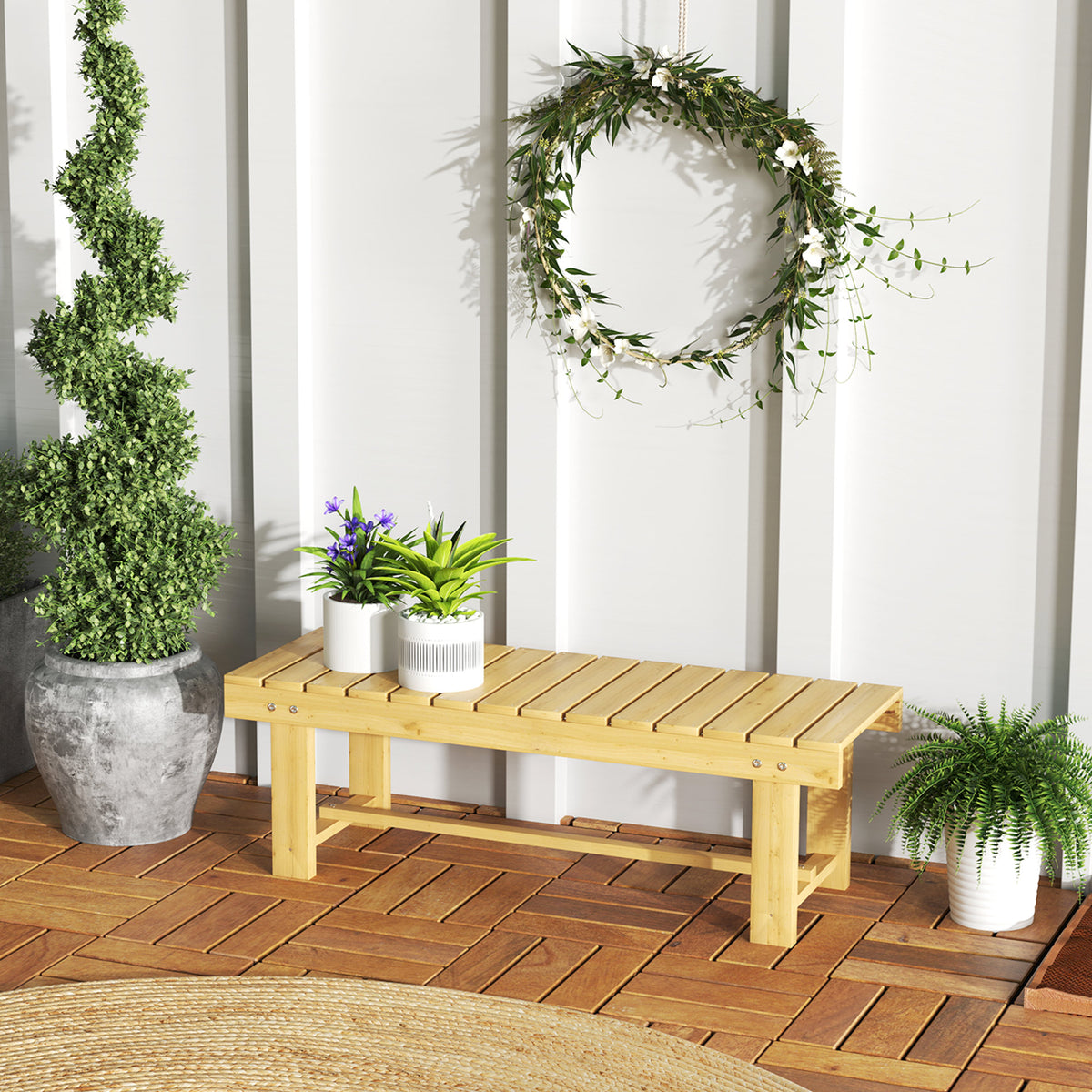 1 Piece 2-seater Outdoor Indoor Wooden Garden Bench Fir Patio Loveseat, 110L x 38W x 35Hcm, Natural