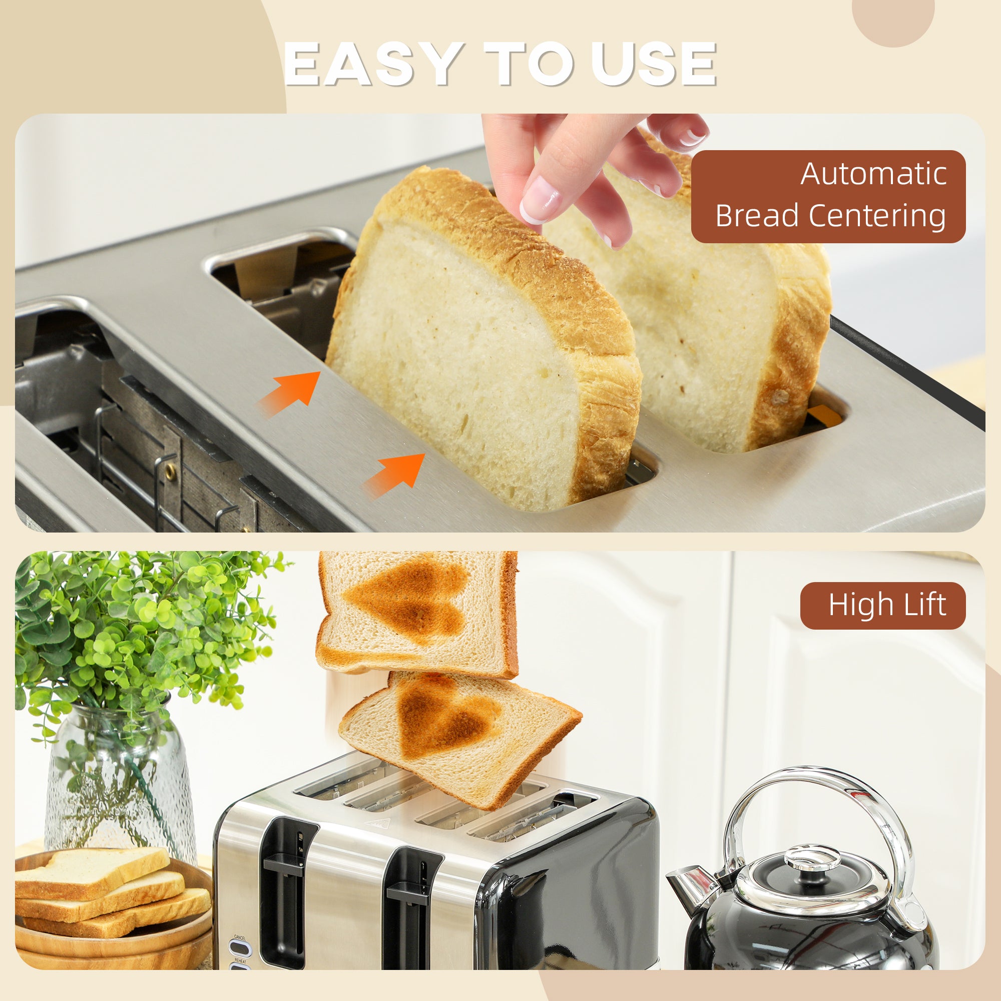 Polished Metal Kettle and Toaster Set - Black