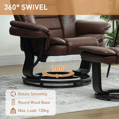 Faux Leather 135° Reclining Chair and Footstool - Brown