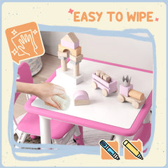 AIYAPLAY Height Adjustable Toddler Table and Chair Set, 3-Piece Children Activity Table w/ 2 Chairs for Playroom, Bedroom - Pink