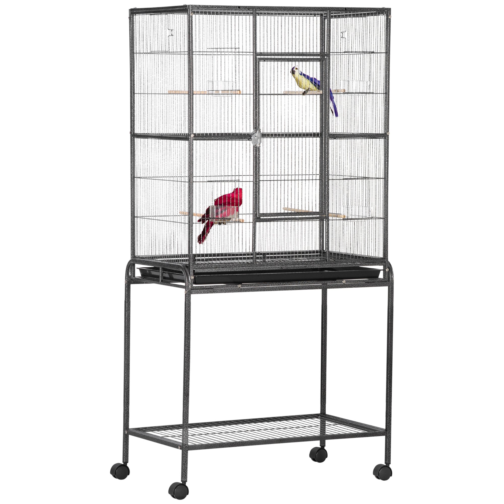 Large Bird Cage Budgie Cage with Stand, Storage Shelf, Wood Perch for Parrot Canary Parakeet Cockatiels, 81 x 48 x 162.5 cm