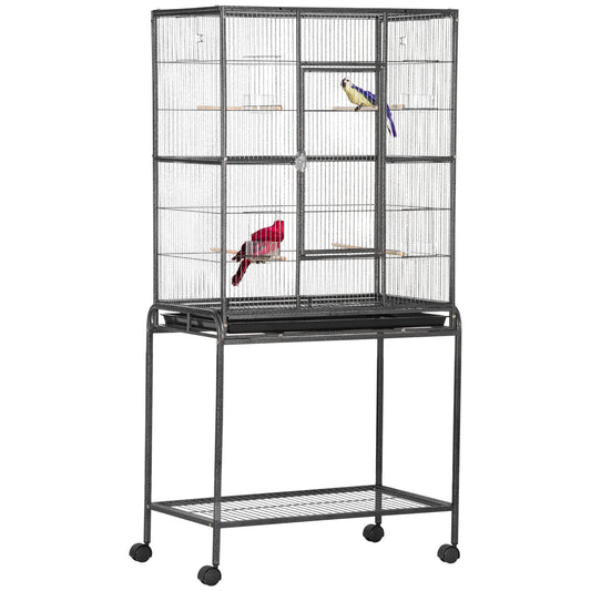 Large Bird Cage Budgie Cage with Stand, Storage Shelf, Wood Perch for Parrot Canary Parakeet Cockatiels, 81 x 48 x 162.5 cm