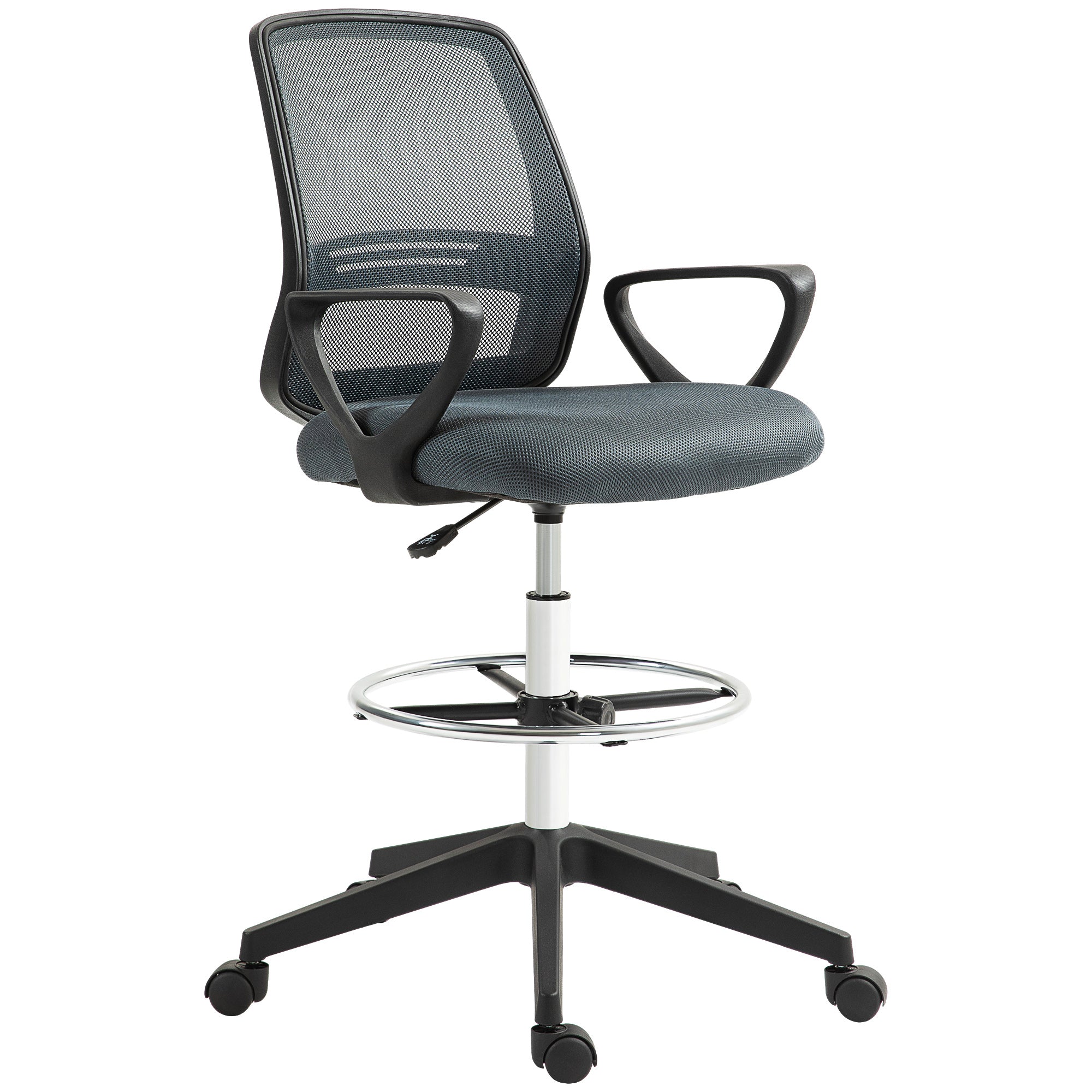 102.5-126cm Draughtsman Office Chair, with Footrest - Grey